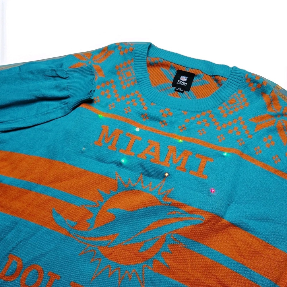 Miami Dolphins NFL Team Apparel Light Up Ugly Christmas Sweater Men's 2XL